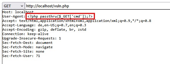 Code Injection via User Agent